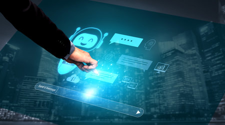 AI chatbot improves virtual assistant interaction. AI chatbot processes text, supports users, AI...