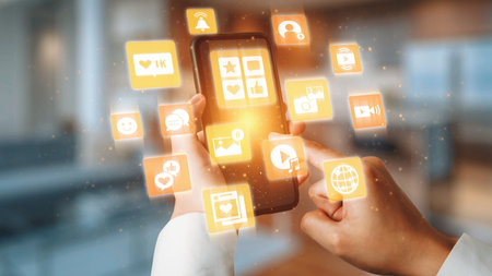 Concept of social media revolutionizes digital communication. This platform enables global...
