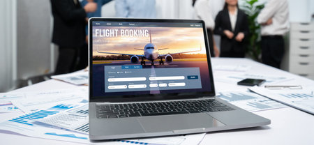 Online flight booking website provide brisk reservation system . Travel technology concept .