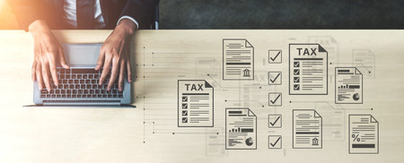 A concept of the tax compliance process. This shows the auditing and verification of various...