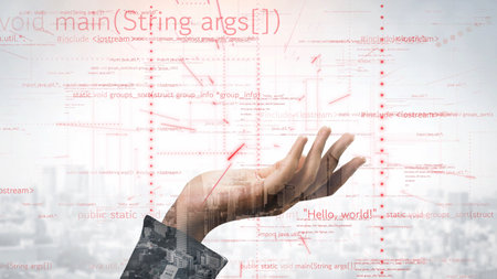A conceptual image featuring a human hand extending towards a digital world, surrounded by abstract...