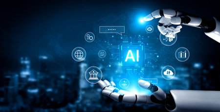 AI-powered central processing system shows insight, logic, data flow and platform intelligence in...