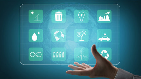 A collection of icons for green energy and sustainability. Symbols for environmental protection,...