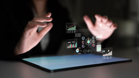 A data analytics interface for visualizing business performance metrics. A collection of charts and...