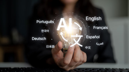 Global communication with multiple languages, digital translation tools, multilingual technology,...