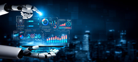 AI powers data analytics with predictive insights, smart dashboards, and real-time modeling for strategic decision-making. Artificial intelligence splineの写真素材