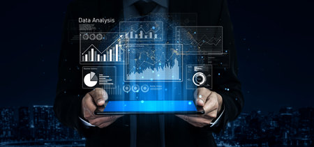 Business data analysis dashboard showing charts, statistics, and performance metrics for...