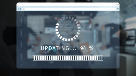 A computer screen displays a loading progress indicator showing 94percent completion, with a...