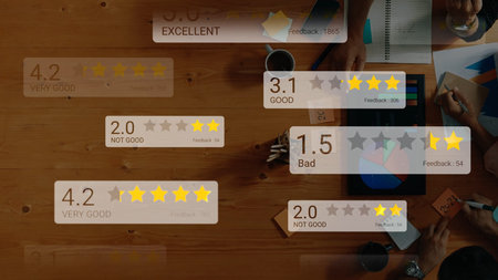Feedback Ratings Displayed on Screen with Different Star Ratings and Scores from Various Evaluations...
