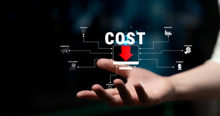 Digital Representation of Cost Reduction Strategies with Download Icon and Business Analysis...