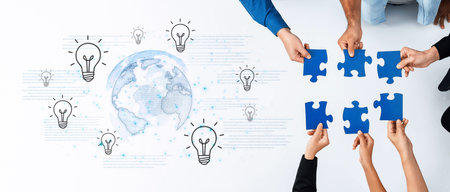 Concept of global innovation and shared knowledge. A network of creative ideas and brainstorming...