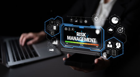 Digital Visualization of Risk Management Strategies with Graphic Elements and Data Representation on...