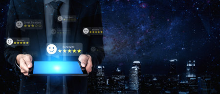 Customer satisfaction feedback levels with five-star ratings, representing positive and negative...
