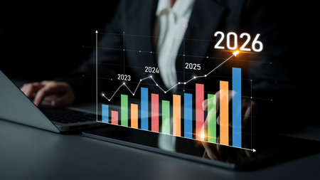 Business growth forecast highlights increasing trends new year 2026. Growth forecast data, growth...