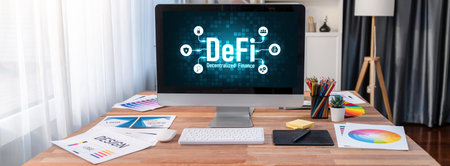 Decentralized finance or DeFi concept on brisk computer screen . The defi system give new choice of...