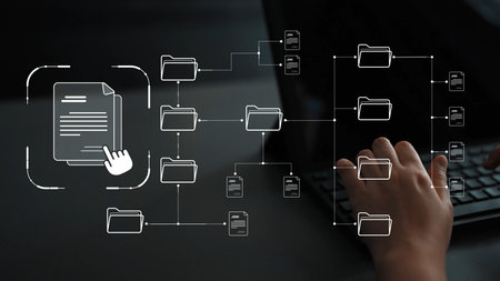Digital file structure showing folder organization, file hierarchy, and document arrangement. File structure supports management, improves access, and file structure enhances clarity.の写真素材