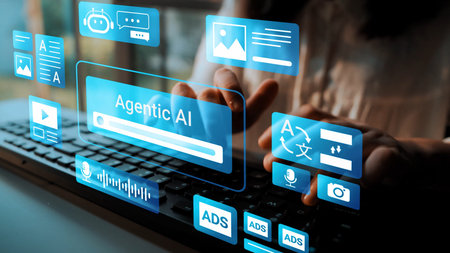 Innovative Digital Interface Showcasing Virtual Assistant Features with Human Interaction and...