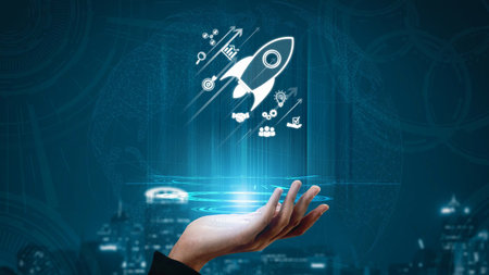 Startup business drives acceleration. business launch empowers growth, launch hits goal, launch ignites innovation, and start up business launch boosts success.の写真素材