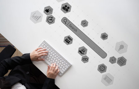 Search bar representing digital marketing, SEO analysis, and network data management Parseの写真素材