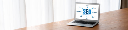 SEO search engine optimization for modish e-commerce and online retail business showing on computer...