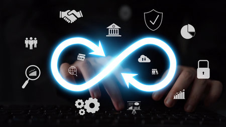 Infinity concept, limitless business potential, innovation opportunities, forward-thinking strategy, and embracing endless possibilities for creative growth and future development.の写真素材