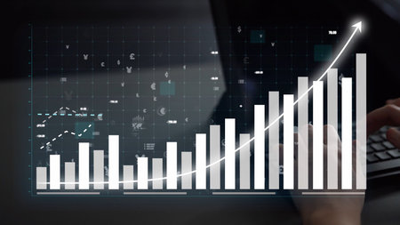 Visual representation of business growth with financial graphs and data analysis. Concept of success...