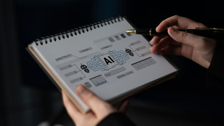 AI assistant and chatbot connection with digital circuit lines, representing data analysis,...
