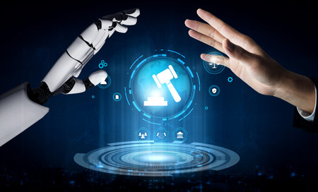 AI in global online legal services and cyber law. Digital platform using AI for legal consultation,...