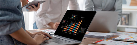 Business data dashboard provide business intelligence analytic for marketing strategy planning brisk with big data set to analyze customer demands and foreseeing business futureの写真素材