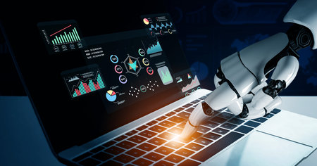 An AI data analytics interface for visualizing business performance metrics. A collection of AI generated charts for strategic reporting and analysis. Motifの写真素材