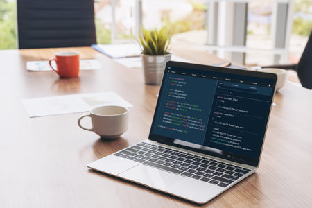 Software development programming on computer screen for modish application and program coding