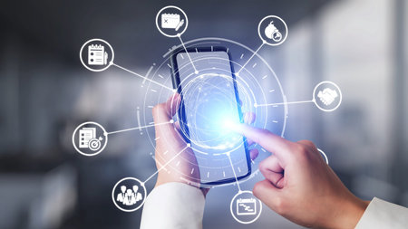Concept of task management optimizes business efficiency. This system streamlines workflows,...