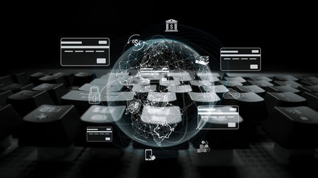 Global digital payment network connecting users, banks, and financial services worldwide through mobile, secure, and efficient transactions in real timeの写真素材