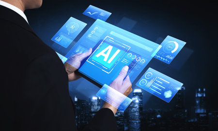 Comprehensive AI monitoring dashboard featuring neural network brain AI core surrounded by various...
