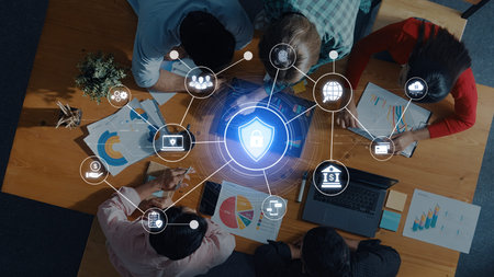 A complete cybersecurity system concept. Providing network protection for online banking, cloud...