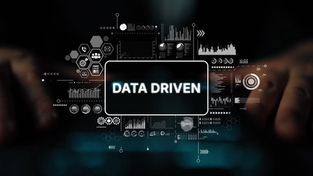 Data Driven Concept with Digital Graphs and Analytics Visuals Representing Technology and...