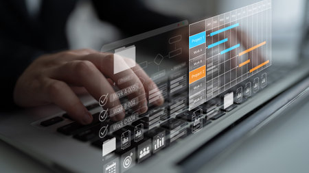 Project tracking system with Gantt chart and workflow elements for business scheduling and task...