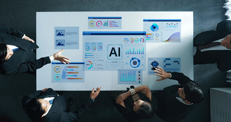 AI business intelligence interface featuring real-time AI data visualization, predictive AI model...