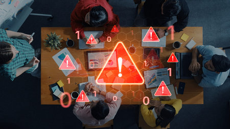 Concept of a critical security warning and system error. This alert signifies a significant problem,...