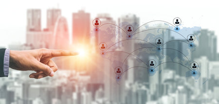 Concept of a global workforce and remote team collaboration. This international network represents professional human resources and social community connections across the world. Fermionの写真素材