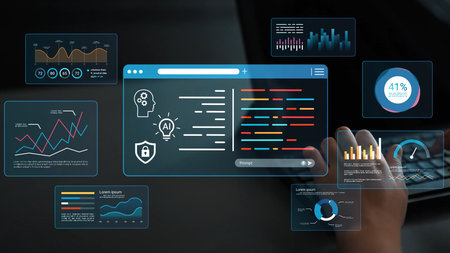 Modern Data Analysis Environment with AI Integration and Colorful Graphs on Screen for Technology...