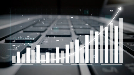 A close-up view of a computer keyboard with a bar graph visualization, illustrating financial growth...