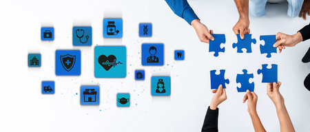 Healthcare icons show medical service, healthcare support, and patient treatment. Healthcare ensures...