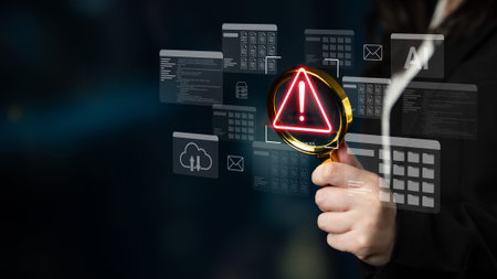 A person holds a magnifying glass featuring a red warning sign, representing the importance of...