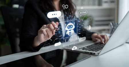 AI chatbot concept with futuristic digital communication and smart system interface for advanced...