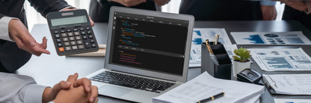Software development programming on computer screen for brisk application and program coding