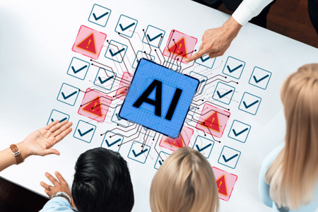 Futuristic artificial intelligence concept depicting AI hallucination, processing errors, and...