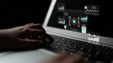 A data analytics interface for visualizing business performance metrics. A collection of charts and...