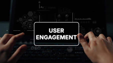 Hands on Keyboard with Digital Interface Displaying User Engagement Concepts in a Modern Workspace....