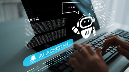 Modern AI Assistant Technology with User Interaction on Digital Screen for Innovation in...